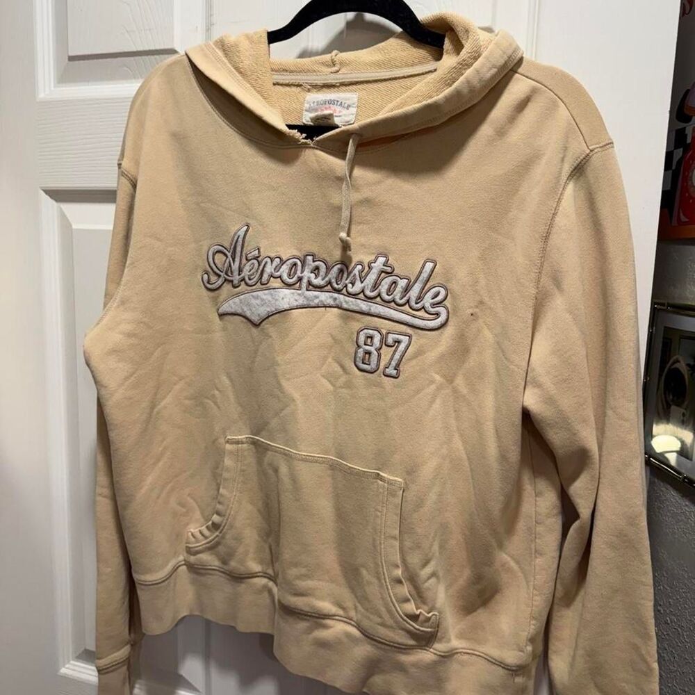 Aeropostale Women's Tan and Cream Hoodie